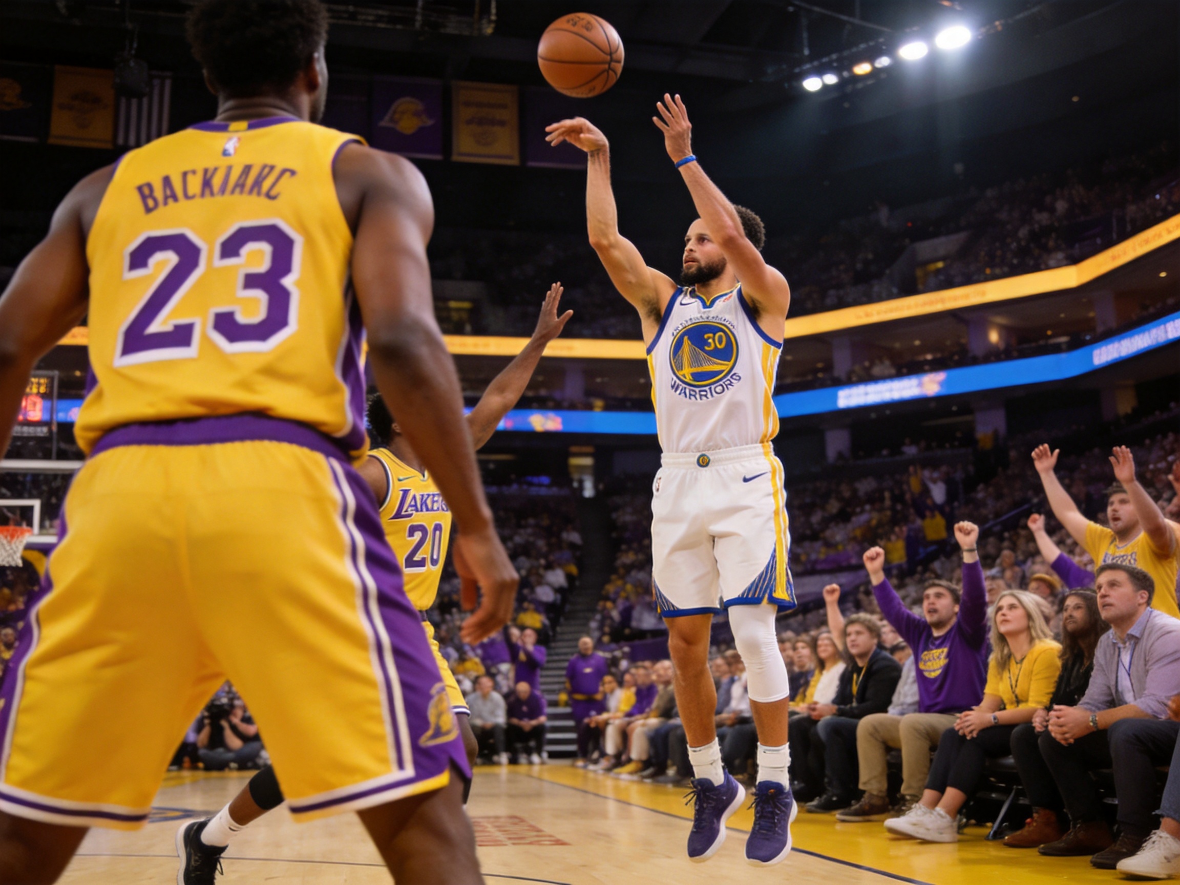 NBA勇士对阵湖人比赛现场精彩瞬间